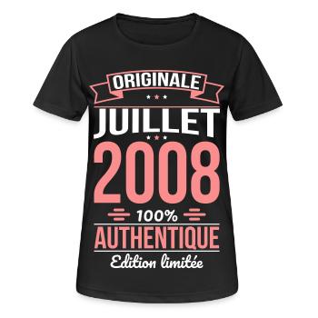Anniversaire 18 ans - Originale - Juillet 2008 - T-shirt respirant Femme - noir - Devant - AI Model Female 172 light (172cm)