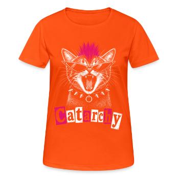 Catarchy Funny Punk Katzenmädchen Frauen - Frauen T-Shirt atmungsaktiv - Neonorange - Vorne - AI Model Female 172 dark (172cm)