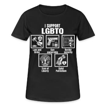 Je soutiens le jeu de mots LGBTQ Patriot Lifestyle - T-shirt respirant Femme - noir - Devant - AI Model Female 172 light (172cm)