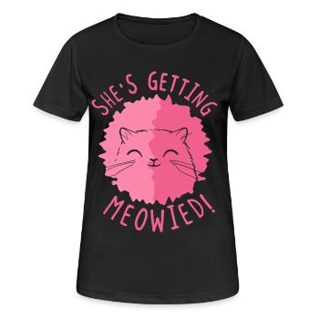 Elle reçoit un jeu de mots de mariée sur un chat miaulé - T-shirt respirant Femme - noir - Devant - AI Model Female 172 light (172cm)