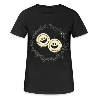 Grusel Knöpfe - Frauen T-Shirt atmungsaktiv - Schwarz - Vorne - AI Model Female 172 light (172cm)