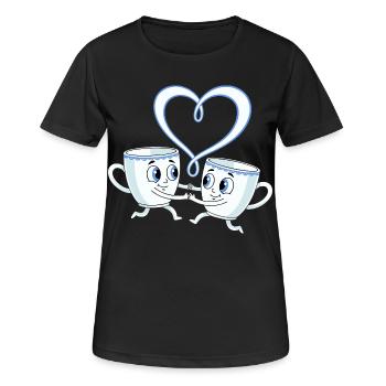 Kaffee Tassen Paar Herz - Frauen T-Shirt atmungsaktiv - Schwarz - Vorne - AI Model Female 172 light (172cm)