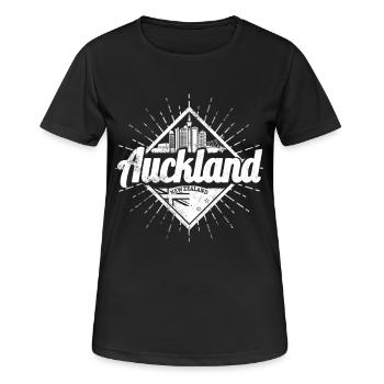 Auckland in New Zealand with Retro Skyline Souvenir - Women's Breathable T-Shirt - black - Front - AI Model Female 172 light (172cm)