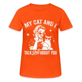 Katze, Stil und frecher Spruch Talking shit Katzen - Frauen T-Shirt atmungsaktiv - Neonorange - Vorne - AI Model Female 172 dark (172cm)