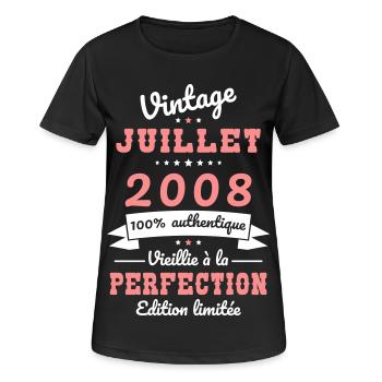 Anniversaire 18 ans - Vintage - Juillet 2008 - T-shirt respirant Femme - noir - Devant - AI Model Female 172 light (172cm)