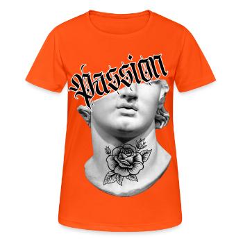 Statue esthétique Passio - Streetwear urbain - T-shirt respirant Femme - orange néon - Devant - AI Model Female 172 dark (172cm)