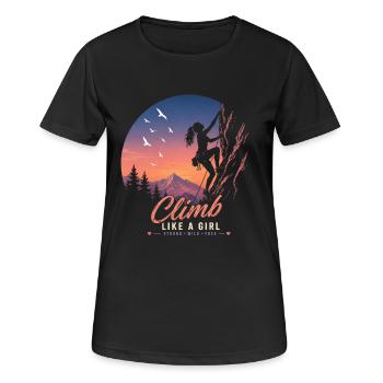 Escalade comme une fille Conception d’escalade au coucher de soleil - T-shirt respirant Femme - noir - Devant - AI Model Female 172 light (172cm)