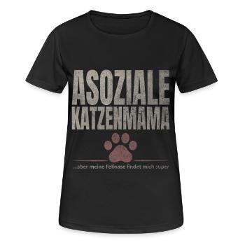 Asoziale Katzenmama Fellnase - Frauen T-Shirt atmungsaktiv - Schwarz - Vorne - AI Model Female 172 light (172cm)