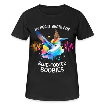 Blaufusstölpel Herzlinie - Frauen T-Shirt atmungsaktiv - Schwarz - Vorne - AI Model Female 172 light (172cm)