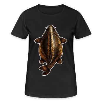Carpe à miroir supérieur – Conception à l’échelle dorée - T-shirt respirant Femme - noir - Devant - AI Model Female 172 light (172cm)
