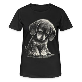 Dachshund Puppy Dog Cute Cute Embarrass Art Sad - Women's Breathable T-Shirt - black - Front - AI Model Female 172 light (172cm)