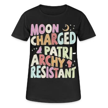 Moon charged, patriarchy resistant - pastell - Frauen T-Shirt atmungsaktiv - Schwarz - Vorne - AI Model Female 172 light (172cm)