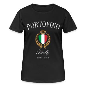 Portofino Italien Wappen Krone – Reise Souvenir - Frauen T-Shirt atmungsaktiv - Schwarz - Vorne - AI Model Female 172 light (172cm)