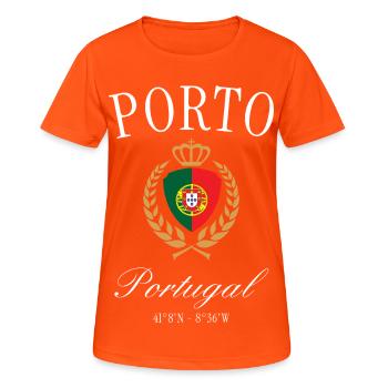 Porto Portugal Wappen Krone – Reise Souvenir - Frauen T-Shirt atmungsaktiv - Neonorange - Vorne - AI Model Female 172 dark (172cm)