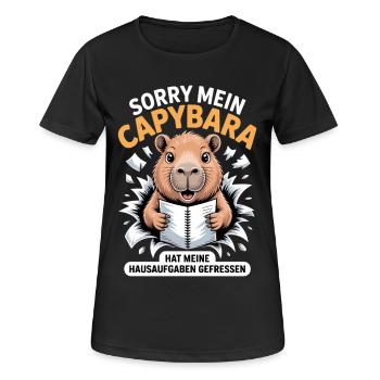 Capybara Hausaufgaben  - Frauen T-Shirt atmungsaktiv - Schwarz - Vorne - AI Model Female 172 light (172cm)