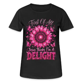 Tout d’abord, Jésus pense que je suis un vrai délice - T-shirt respirant Femme - noir - Devant - AI Model Female 172 light (172cm)