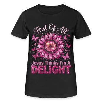 Tout d’abord, Jésus pense que je suis un vrai délice - T-shirt respirant Femme - noir - Devant - AI Model Female 172 light (172cm)