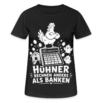 Hühner rechnen anders als Banken - Frauen T-Shirt atmungsaktiv - Schwarz - Vorne - AI Model Female 172 light (172cm)