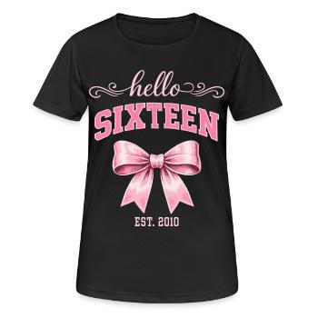 Hallo, sechzehn 16-Jähriger ist Geburtstagsknoten 2010 - Frauen T-Shirt atmungsaktiv - Schwarz - Vorne - AI Model Female 172 light (172cm)