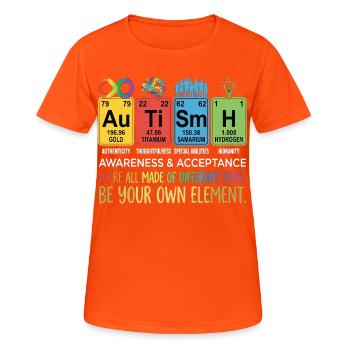 Autism Awareness Chemie Neurodiversität - Frauen T-Shirt atmungsaktiv - Neonorange - Vorne - AI Model Female 172 dark (172cm)