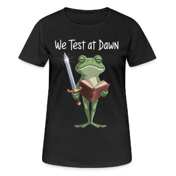 Lecture du Chevalier Grenouille à l’aube - T-shirt respirant Femme - noir - Devant - AI Model Female 172 light (172cm)