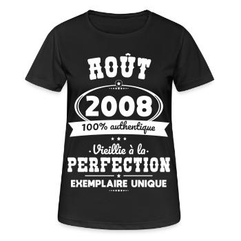 Anniversaire 18 ans - Août 2008 Perfection - T-shirt respirant Femme - noir - Devant - AI Model Female 172 light (172cm)