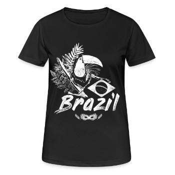 Brasilien Vintage Tukan mit Flagge und Samba Maske - Frauen T-Shirt atmungsaktiv - Schwarz - Vorne - AI Model Female 172 light (172cm)