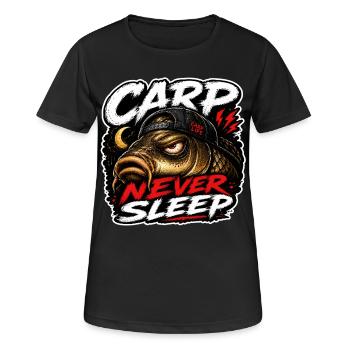 Funny Carp Fishing Shirt / mug – Carp Never Sleep - Women's Breathable T-Shirt - black - Front - AI Model Female 172 light (172cm)