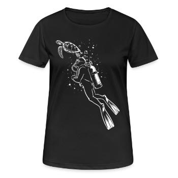 Taucher Schildkröte Scuba Diving Shirt - Frauen T-Shirt atmungsaktiv - Schwarz - Vorne - AI Model Female 172 light (172cm)