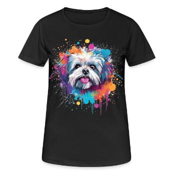 Shih Tzu Dog Splash Art coloré - T-shirt respirant Femme - noir - Devant - AI Model Female 172 light (172cm)