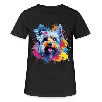 Yorkshire Terrier Dog Coloré Art éclaboussé - T-shirt respirant Femme - noir - Devant - AI Model Female 172 light (172cm)