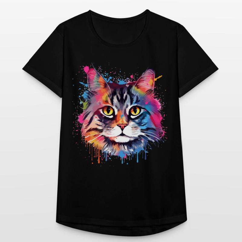 Art coloré éclaboussé Visage de chat américain à queue courte T-shirt respirant Femme