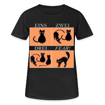 Vier Katzen Panels mit Spruch Fear - Frauen T-Shirt atmungsaktiv - Schwarz - Vorne - AI Model Female 172 light (172cm)