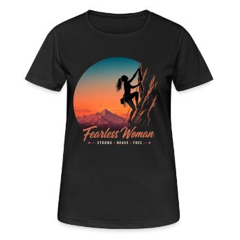 Fearless Woman Klettert – Strong, Brave, Free - Frauen T-Shirt atmungsaktiv - Schwarz - Vorne - AI Model Female 172 light (172cm)