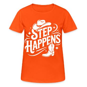 Line Dance Step Happens Western Design - Women's Breathable T-Shirt - neon orange - Front - AI Model Female 172 dark (172cm)