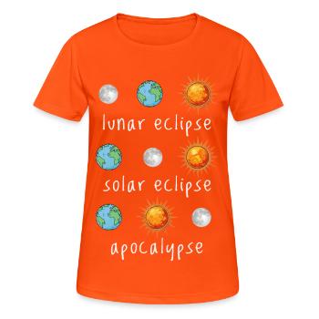 Éclipse lunaire Éclipse solaire Apocalypse Humour - T-shirt respirant Femme - orange néon - Devant - AI Model Female 172 dark (172cm)