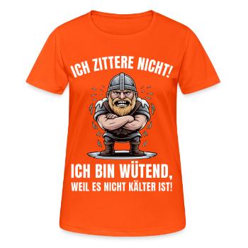Wikinger brüllt: Kälte ignorieren - Frauen T-Shirt atmungsaktiv - Neonorange - Vorne - AI Model Female 172 dark (172cm)