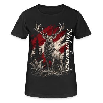 Hirsch im Wald – Rustikal Illustration - Frauen T-Shirt atmungsaktiv - Schwarz - Vorne - AI Model Female 172 light (172cm)