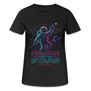 Astronaut "Reach for the Stars" | Weltraum  - Frauen T-Shirt atmungsaktiv - Schwarz - Vorne - AI Model Female 172 light (172cm)
