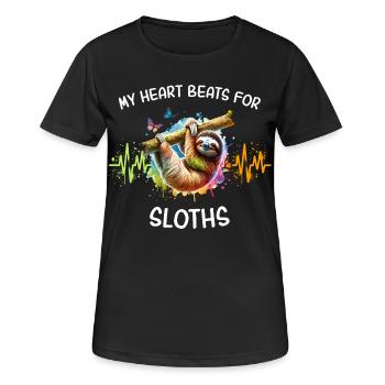 Faultier Herzlinie - Frauen T-Shirt atmungsaktiv - Schwarz - Vorne - AI Model Female 172 light (172cm)