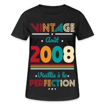 18. Geburtstag – Vintage – August 2008 - Frauen T-Shirt atmungsaktiv - Schwarz - Vorne - AI Model Female 172 light (172cm)