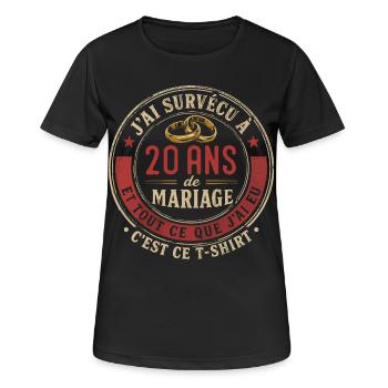 Humour Anniversaire : J'ai Survécu à 20 Ans - T-shirt respirant Femme - noir - Devant - AI Model Female 172 light (172cm)