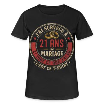 Humour Anniversaire : J'ai Survécu à 21 Ans - T-shirt respirant Femme - noir - Devant - AI Model Female 172 light (172cm)