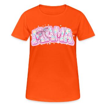 Mama Léopard Pastel – Style Groovy Varsity et Nœud - T-shirt respirant Femme - orange néon - Devant - AI Model Female 172 dark (172cm)
