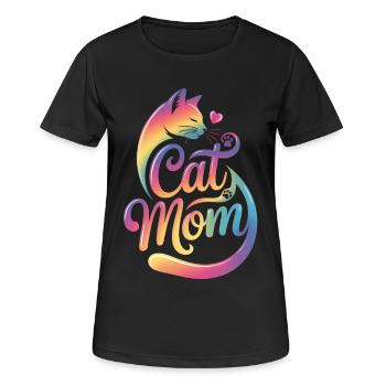 Maman chat, Maman chat, motif coloré de chat - T-shirt respirant Femme - noir - Devant - AI Model Female 172 light (172cm)
