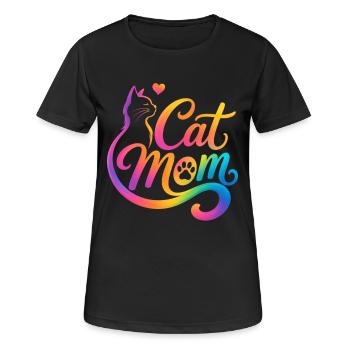 Maman chat, Maman chat, motif coloré de chat - T-shirt respirant Femme - noir - Devant - AI Model Female 172 light (172cm)