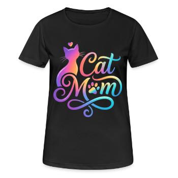 Maman chat, Maman chat, motif coloré de chat - T-shirt respirant Femme - noir - Devant - AI Model Female 172 light (172cm)