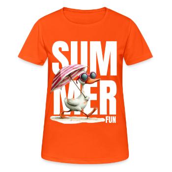 Sommer Ente mit Sonnenschirm & Brille - Frauen T-Shirt atmungsaktiv - Neonorange - Vorne - AI Model Female 172 dark (172cm)