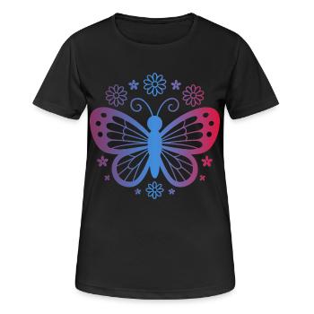 Gradient butterfly with flowers - Women's Breathable T-Shirt - black - Front - AI Model Female 172 light (172cm)