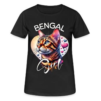 Bengal Cat Mädchen Bengalkatze - Frauen T-Shirt atmungsaktiv - Schwarz - Vorne - AI Model Female 172 light (172cm)